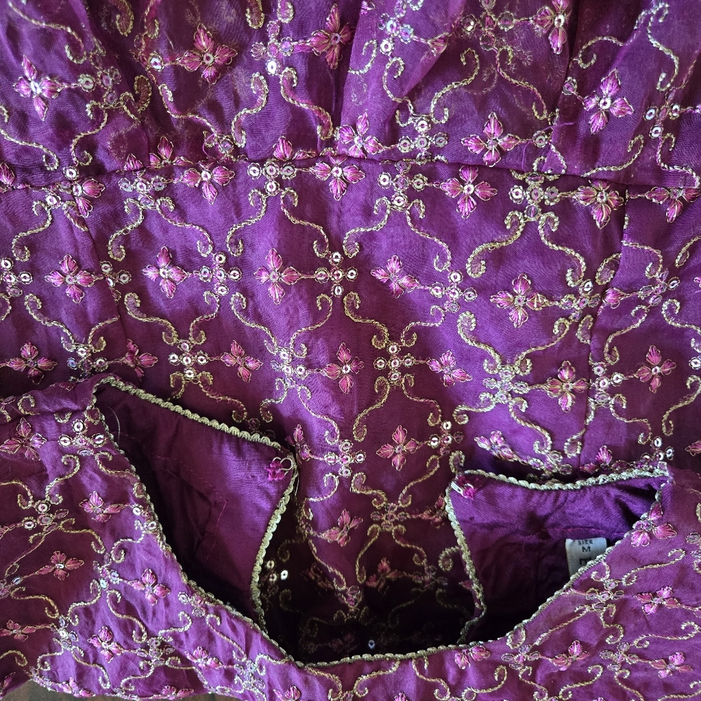 Embroidered 2 Piece Peplum Top n Palazzo Pant Gold Purple Party Wear Dress - Picture 7 of 14